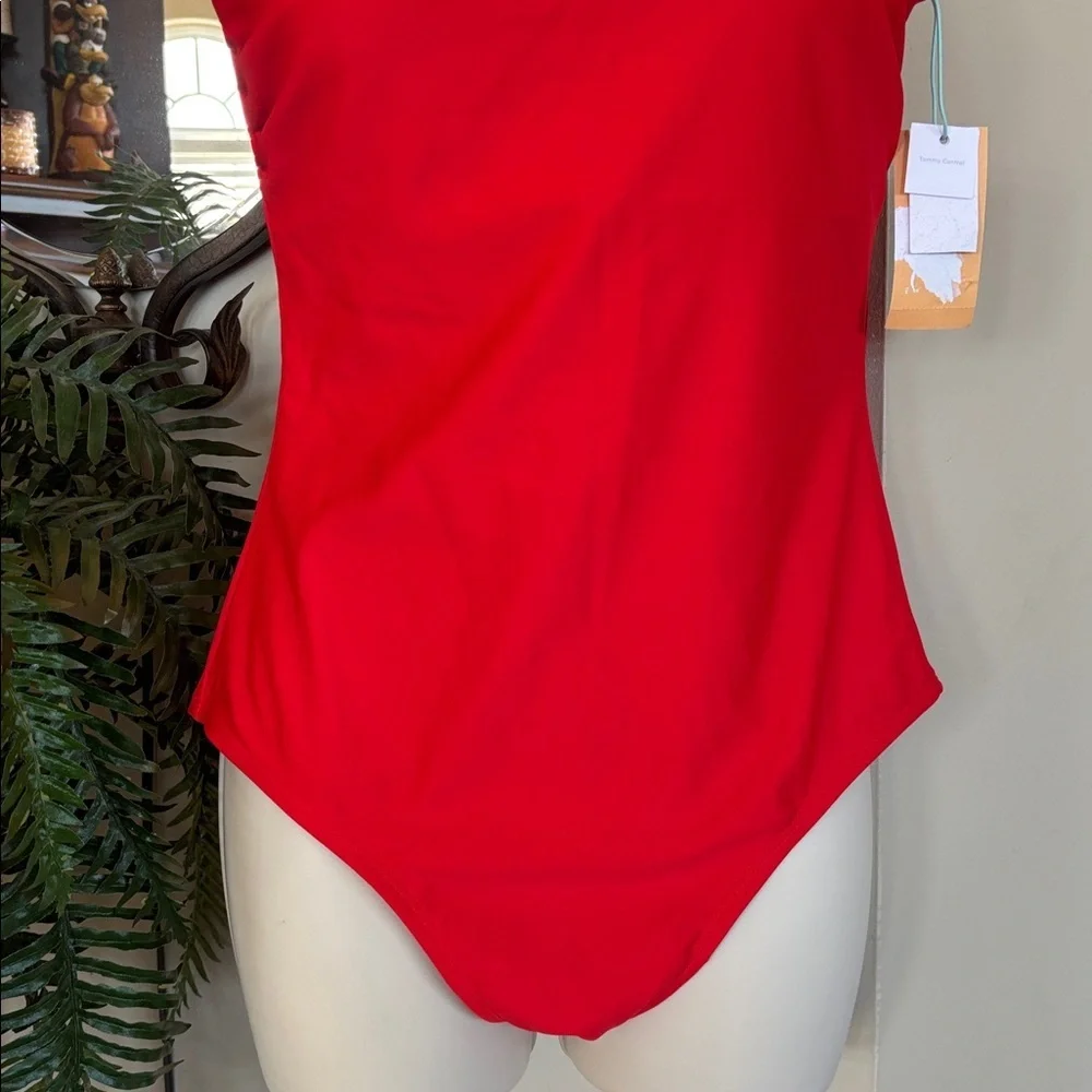Brand New Kona Sol Red One Shoulder One Piece Tummy Control Swimsuit Bodysuit